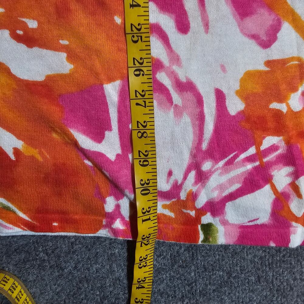 Jones New York Top Sweater Womens 1X Pink White Linen Blend Floral 3/4 Sleeve - Picture 6 of 9